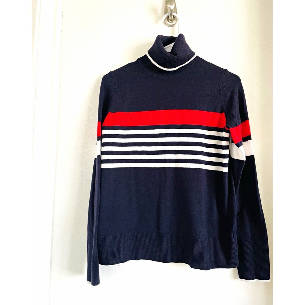 Free Assembly Women's S Navy Red White Striped Knit Turtleneck Pullover Sweater
